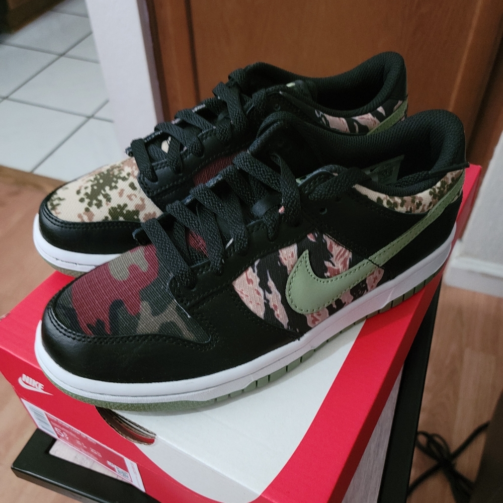 Nike Black Camo Dunk Low Size 5.5y